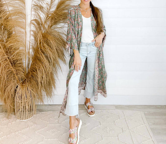 Papillon - Floral With Bell Sleeves Duster Cardigan