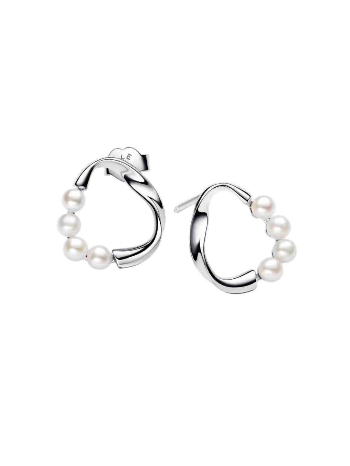Pandora - Organically Shaped Circle & Treated Freshwater Cultured Pearls Stud Earrings