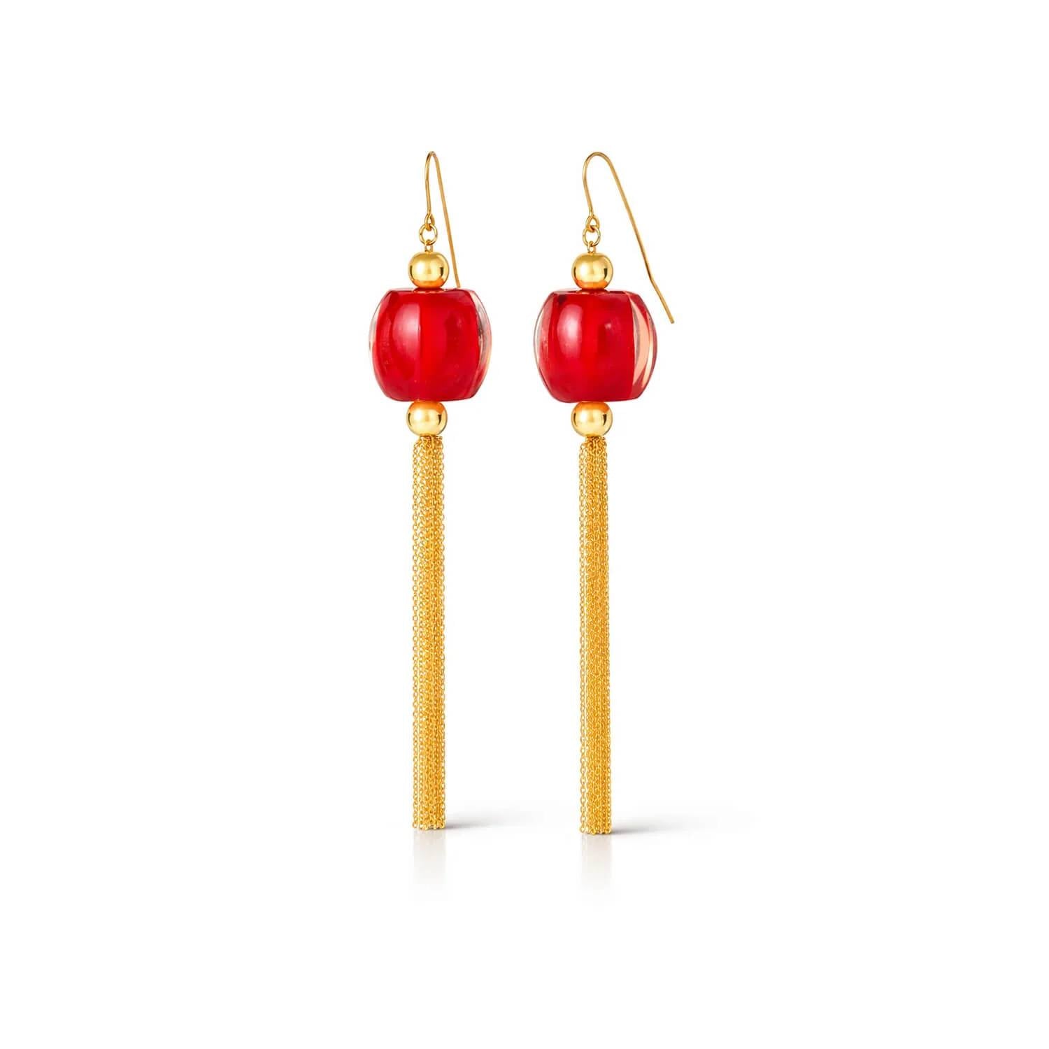 Gold & Honey - Women's Tassel Bead Drop Earrings