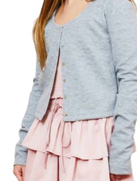 THEME Girl's Tali Puff Heart Cardigan in grey - kids' sweater - detail view