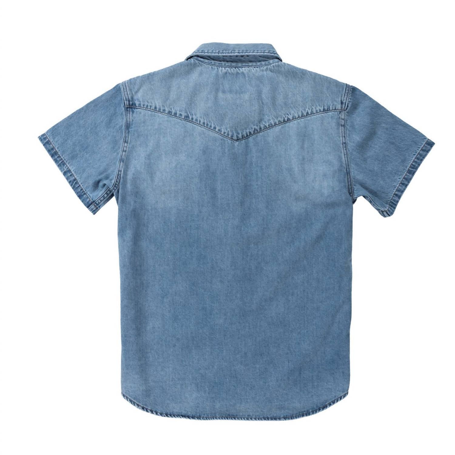Sendero Provisions Co. Wyatt Pearl Snap Short Sleeve Shirt in vintage denim - men's t-shirt - alternate view