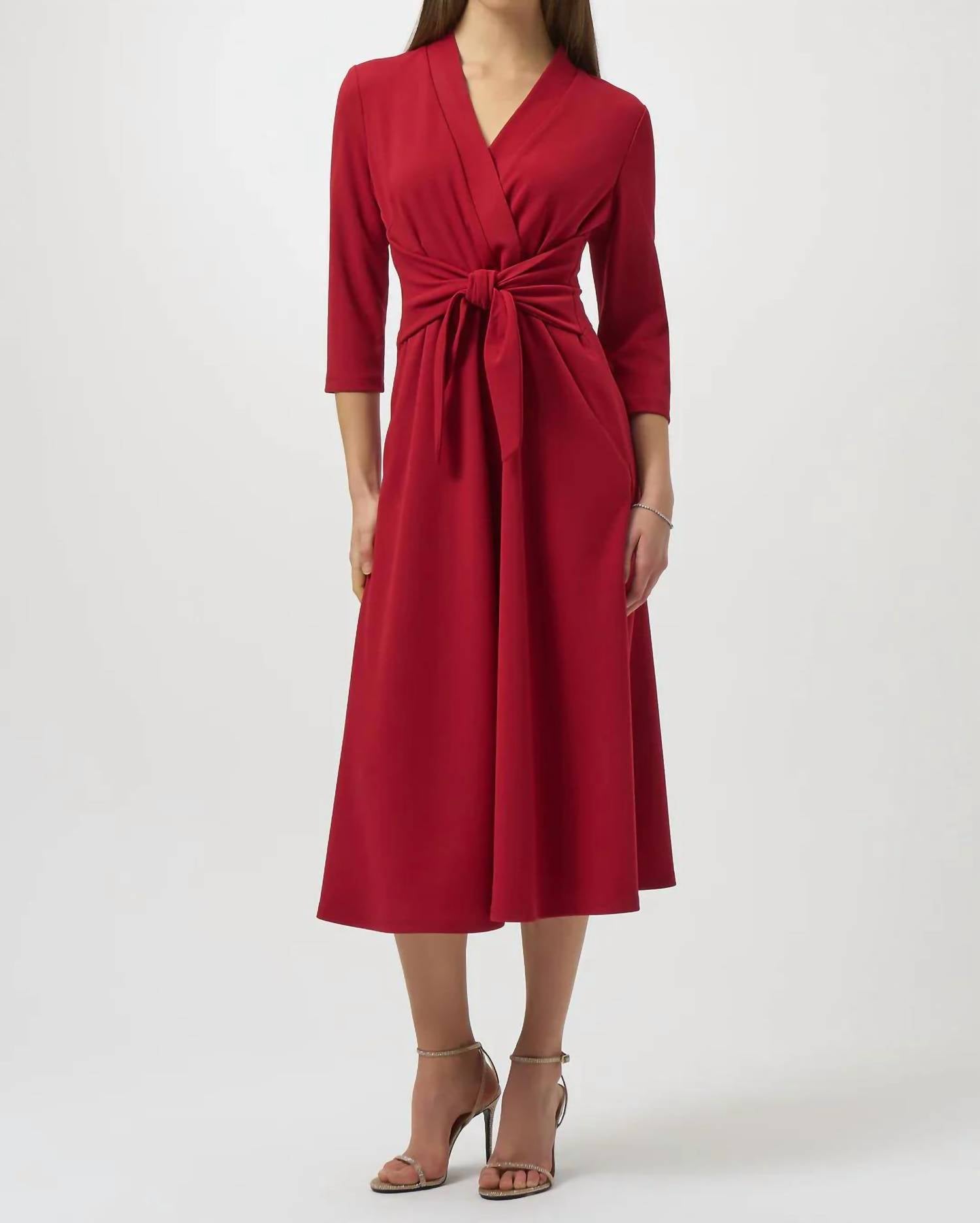 Joseph Ribkoff - V Neck Waist Tie Midi Dress