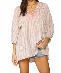 Quarter Sleeve Woven Gauze with Embo Short Dress