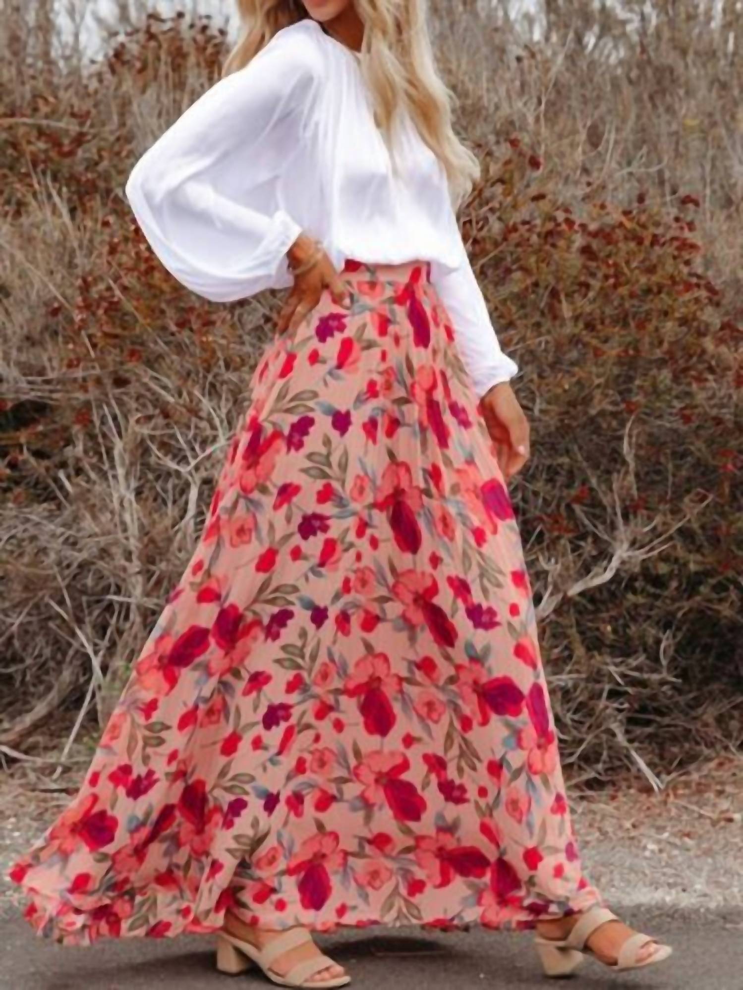 Rosa Clothing - elegant floral print loose skirt