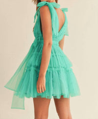 Mable - Pearl Stud Mesh Tiered Mini Dress