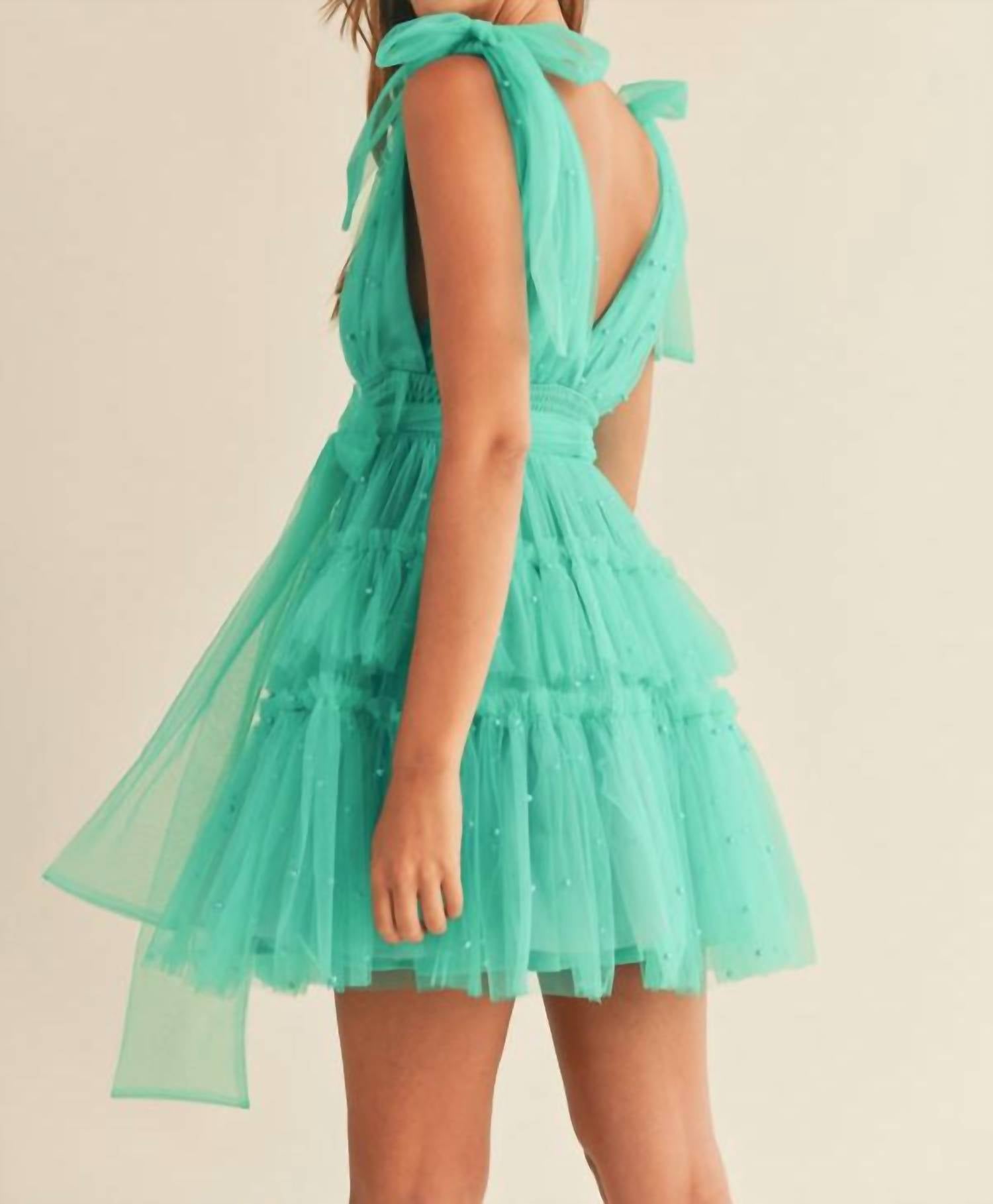Mable - Pearl Stud Mesh Tiered Mini Dress