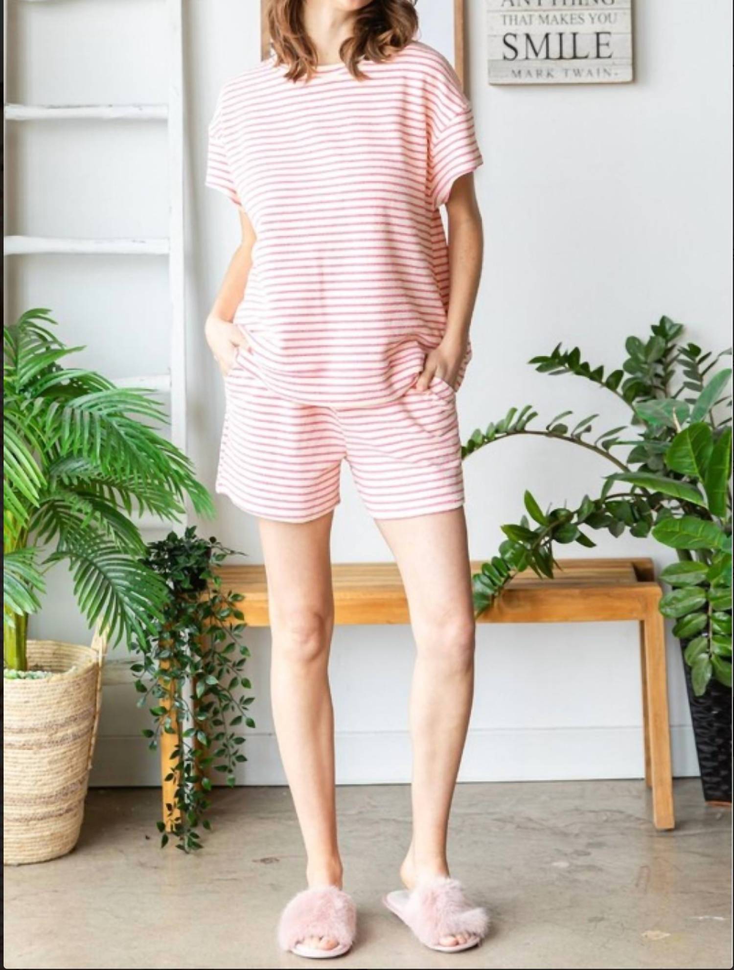Veveret Cotton Candy Stripe Knit Top in barbie pink cream - women's t-shirt - view 4