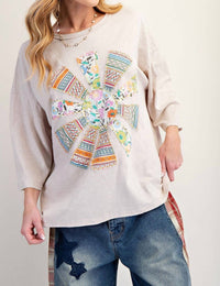 Easel - Patchwork Mineral Washed Cotton Slub Knit Top