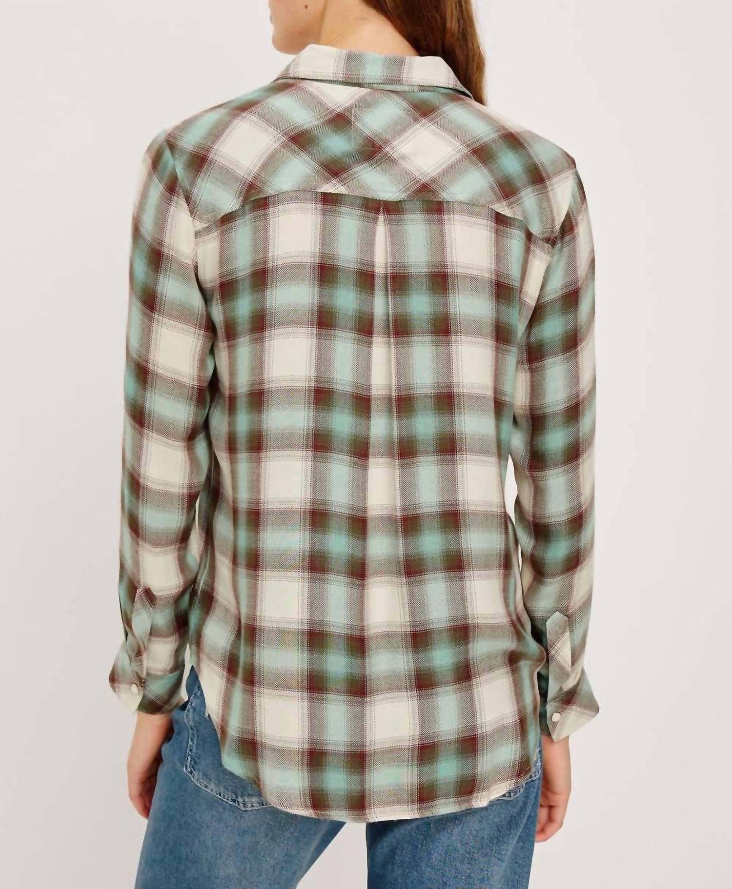 Rails Hunter Button Down Shirt in birch olive teal - women's shirt - detail view
