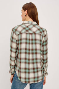 Rails Hunter Button Down Shirt in birch olive teal - women's shirt - alternate view