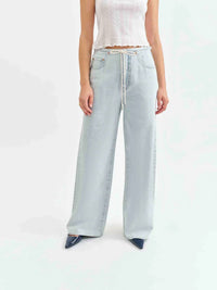 Daze - Drawstring Mid Rise Wide Leg Jeans