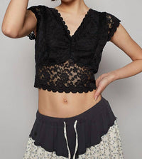 Pol - Lace Cropped Cap Sleeve Top