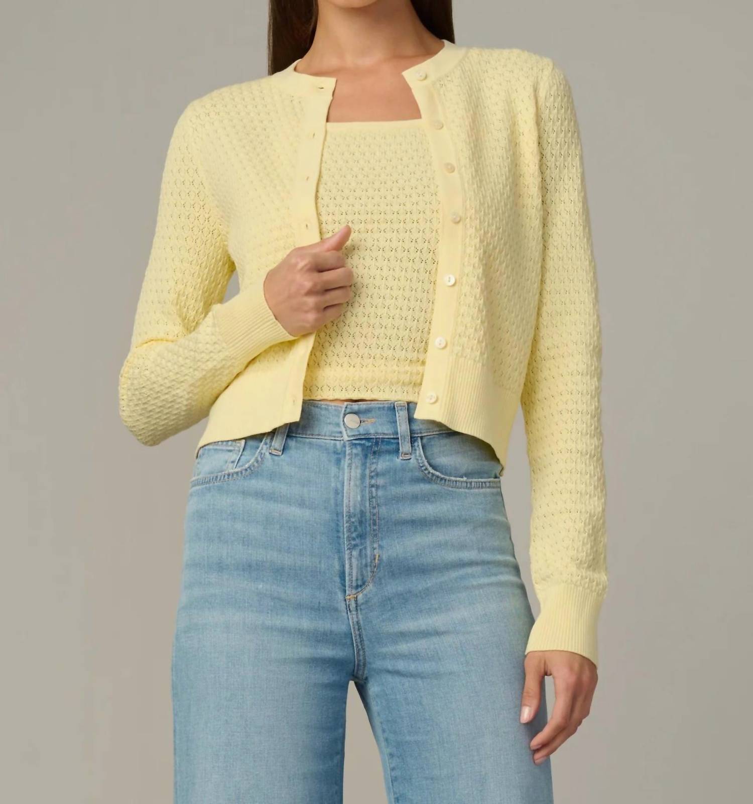 Joe's Jeans Pointelle Dani Cardigan in sunshine - women's cardigan - detail view