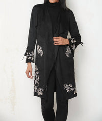 Paparazzi - Faux Suede Embroidered Drape Front Bell Sleeve Jacket
