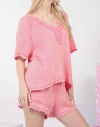Very J - Washed Cotton Crinkle Gauze Top & Shorts Set - Plus