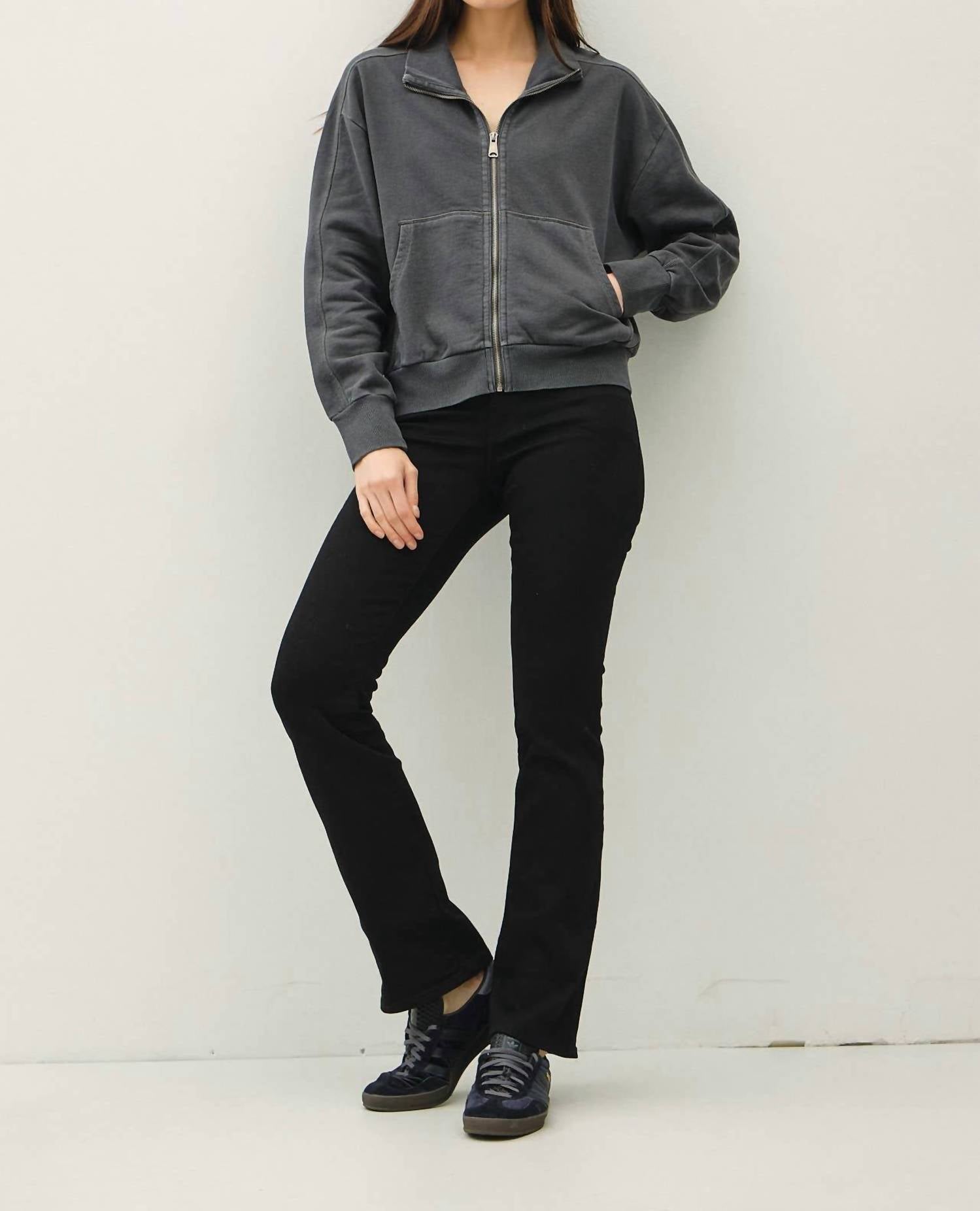 be cool Hillary Acid Wash Zip Sweatshirt in charcoal - women's top - view 4