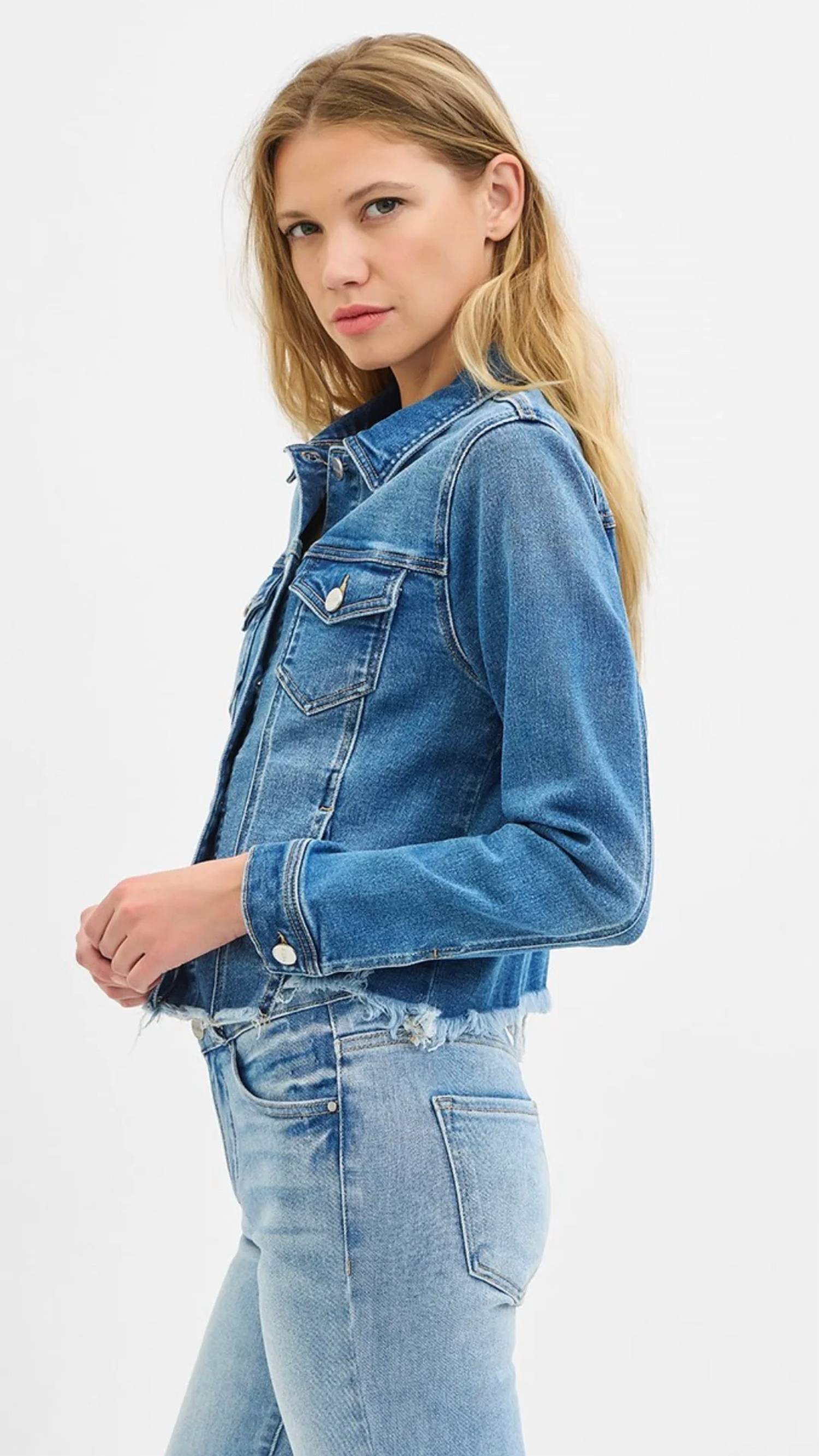 Risen - Irregular Frayed Hem Jean Jacket