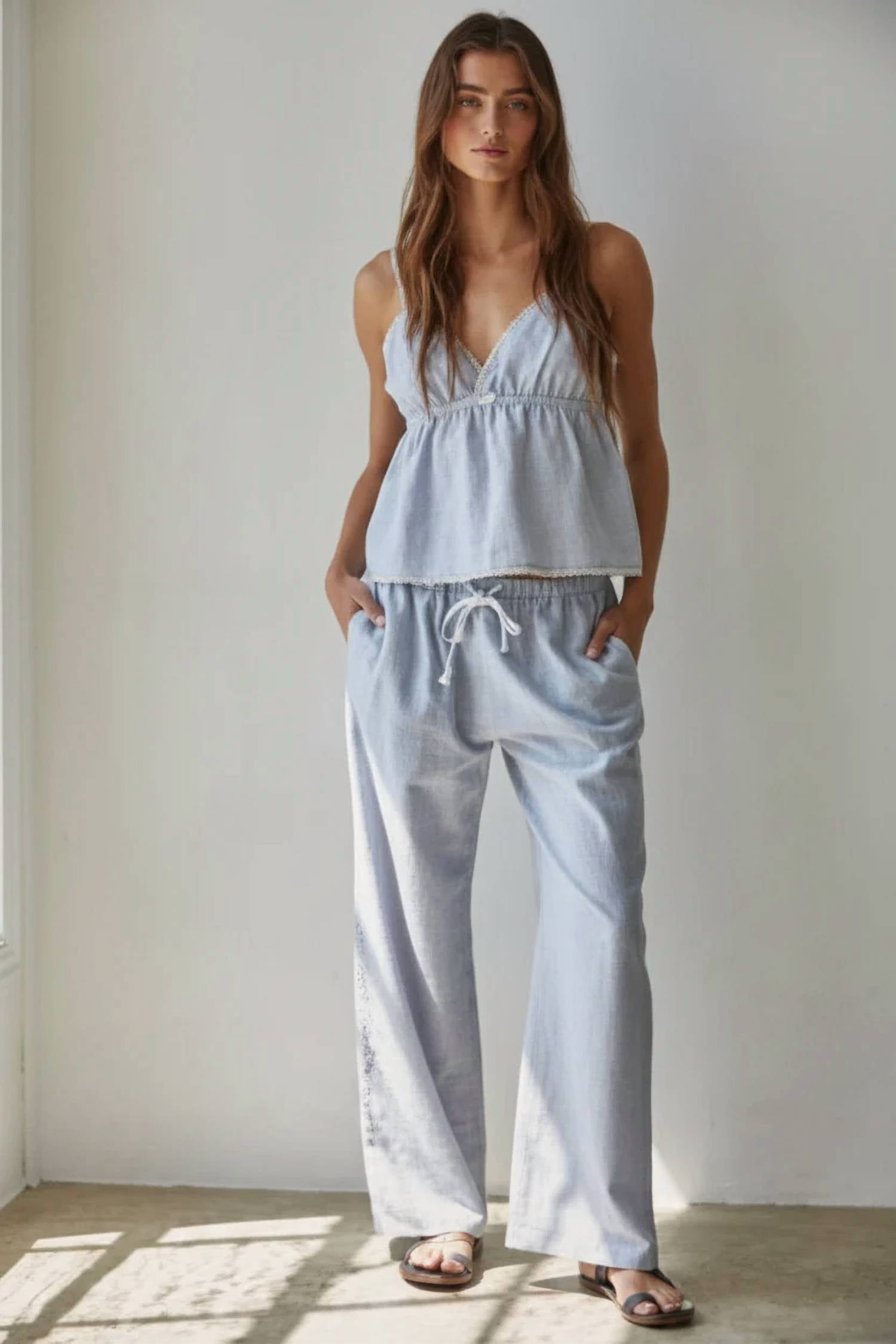 By Together - Linen Striped Wide Leg Pants