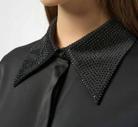 Joseph Ribkoff Satin Button-front Blouse With Embellished Collar in black - women's blouse - view 4