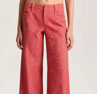 alice + olivia Women's Embellished Baggy Jean in red - women's jeans - detail view