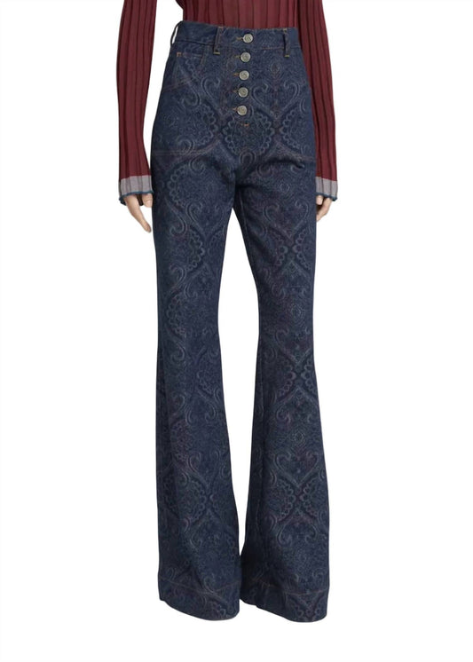 Etro - Flared Jacquard Denim Jean