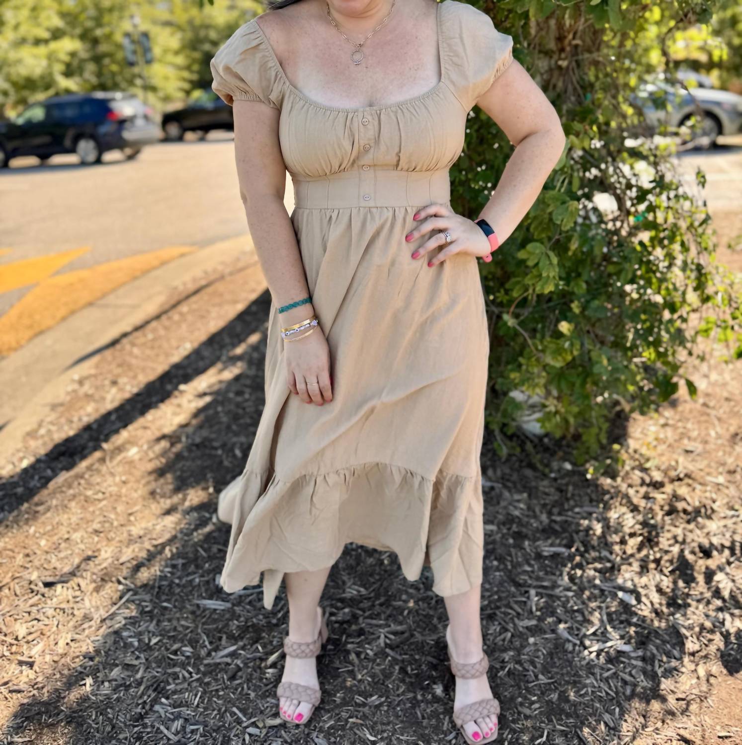 Blu Pepper - Front Half Button Short Sleeve Midi Dress