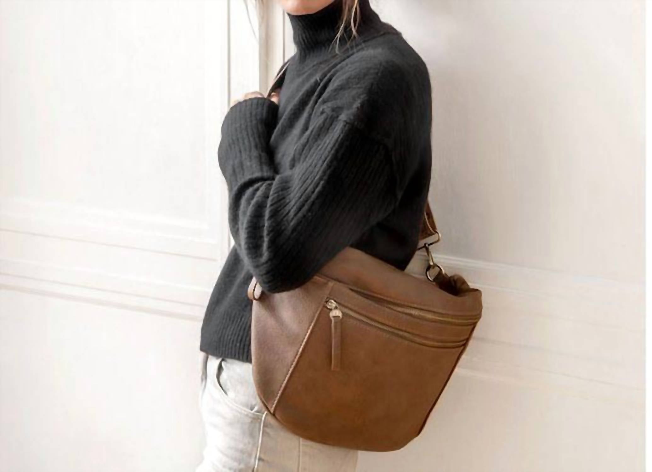 Joy Susan Women's Mel Large Sling Bag in russet brown - women's bag - detail view