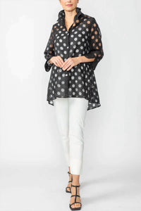 Ic Collection - Wire Neck Back Button Jacket With White Cami