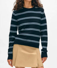 White + Warren - Fine Cotton Boucle Stripe Crewneck Sweatshirt