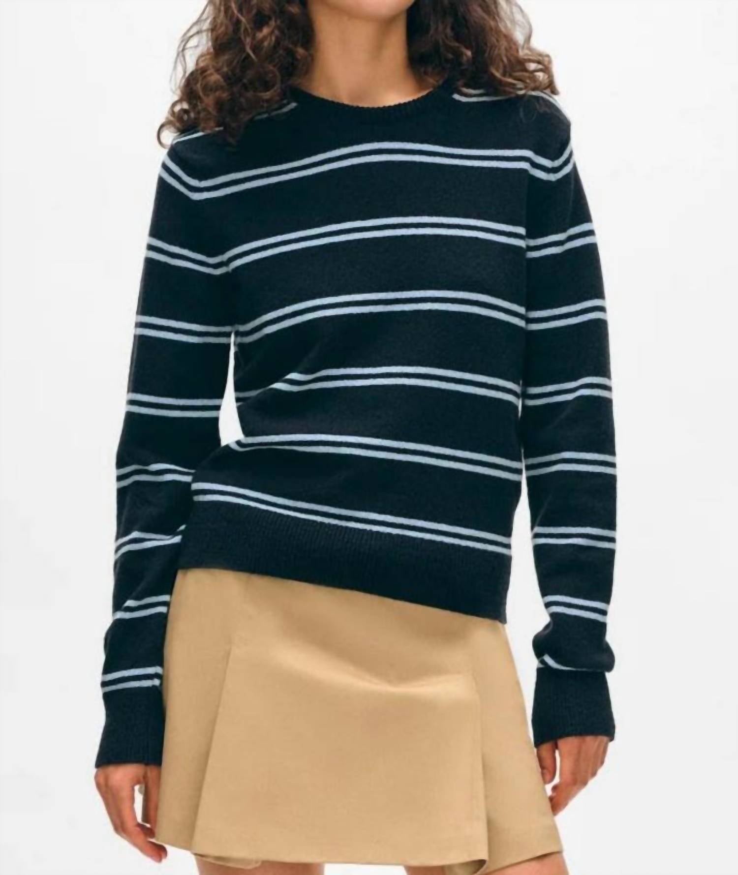 White + Warren - Fine Cotton Boucle Stripe Crewneck Sweatshirt