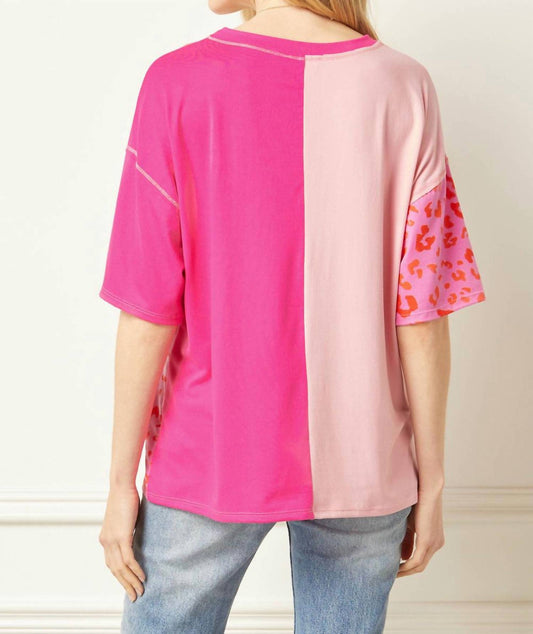 Entro - Color Block Leopard Top
