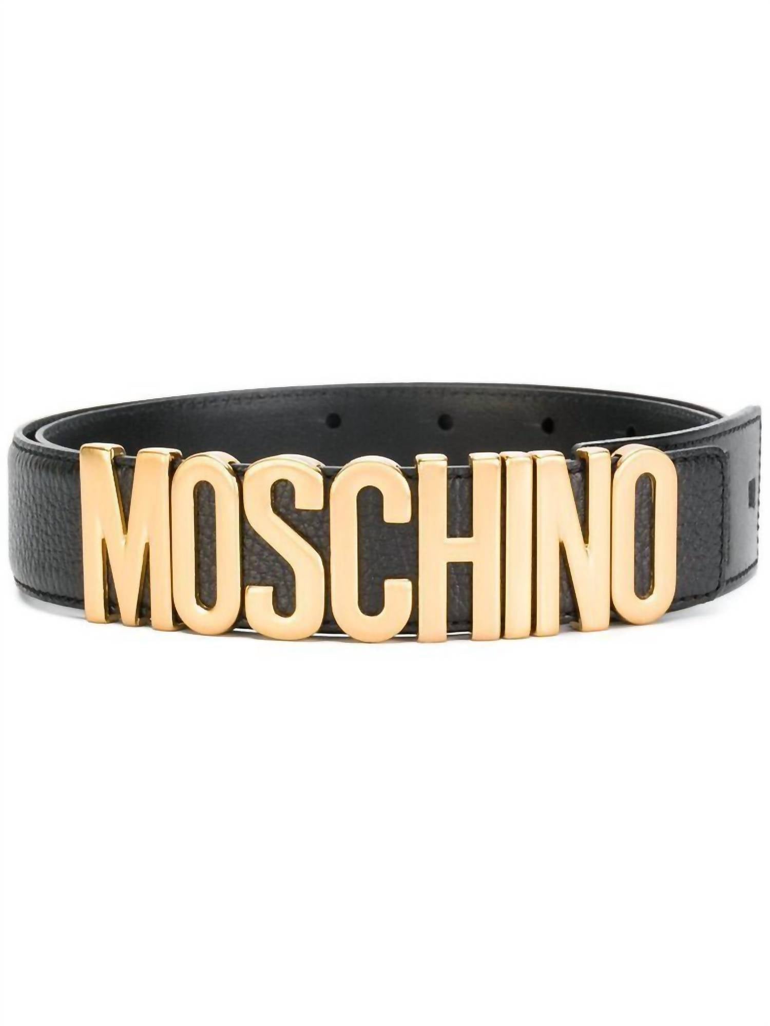 Moschino - Women's Logo Leather Belt Leather Gold Buckle