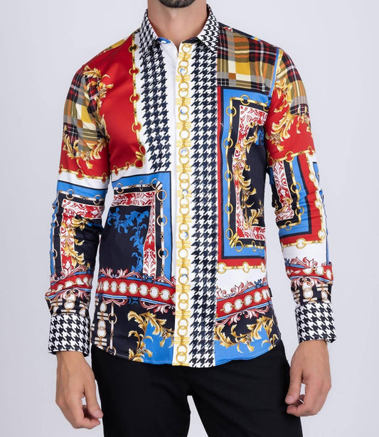 Barabas - Houndstooth Rhinestone Long Sleeve Shirt