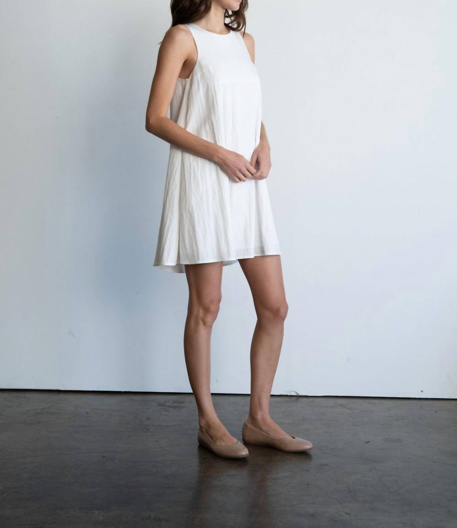 Elle Grey Simplicity Crew Neck A Line Mini Dress in white - women's dress - alternate view