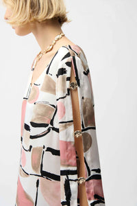 Joseph Ribkoff - Recycled satin abstract print trapeze dress with trim
