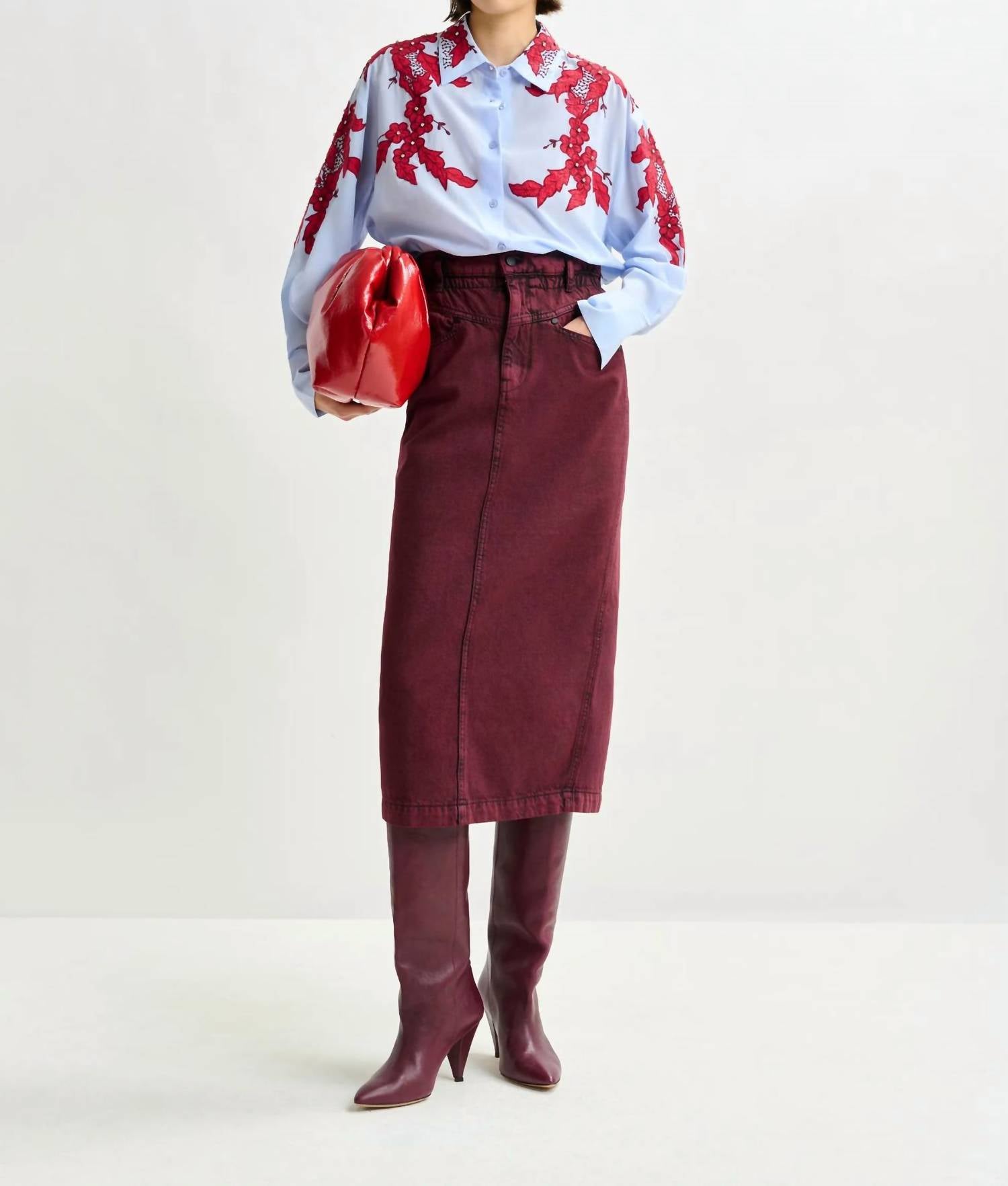 ESSENTIEL ANTWERP Inclusive Overdye Denim Skirt in margot mauve - women's skirt