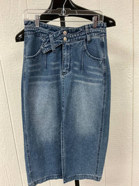 ee:some Denim Front Split Skirt in blue - women's skirt - detail view