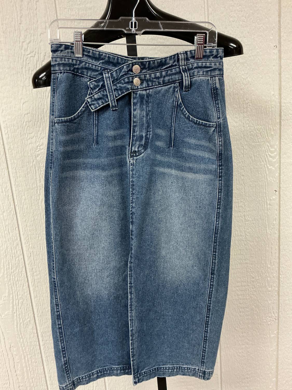 ee:some Denim Front Split Skirt in blue - women's skirt - detail view
