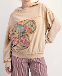 Easel - Women's Flower Patch Washed Terry Pullover Hoodie