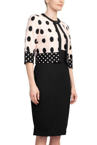 Danny & Nicole - Crew Neck Sleeveless Polka Dot Dress With Pocket Jacket Set