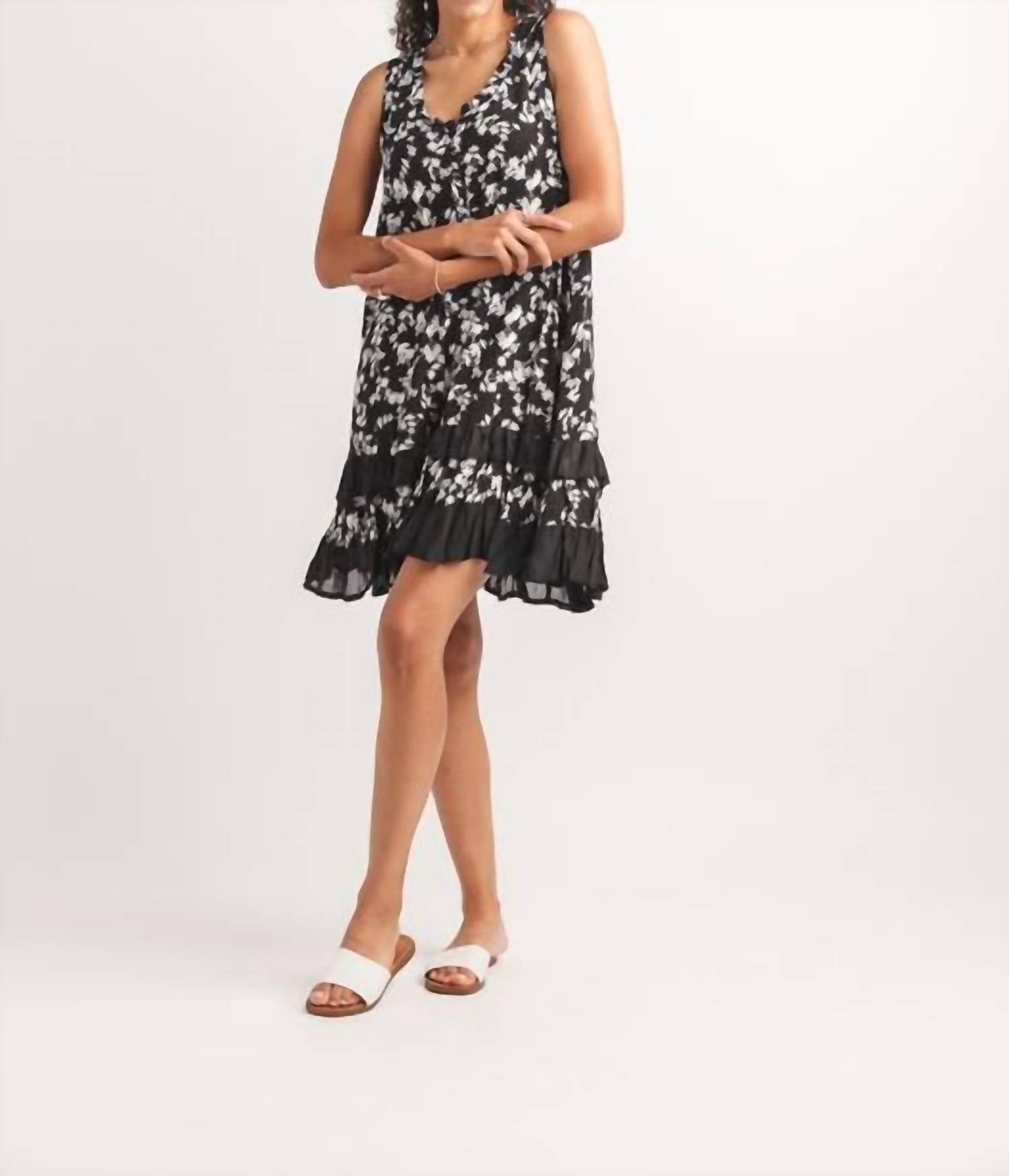 Papillon Women's Floral Ruffle Hem Dress in black - women's dress