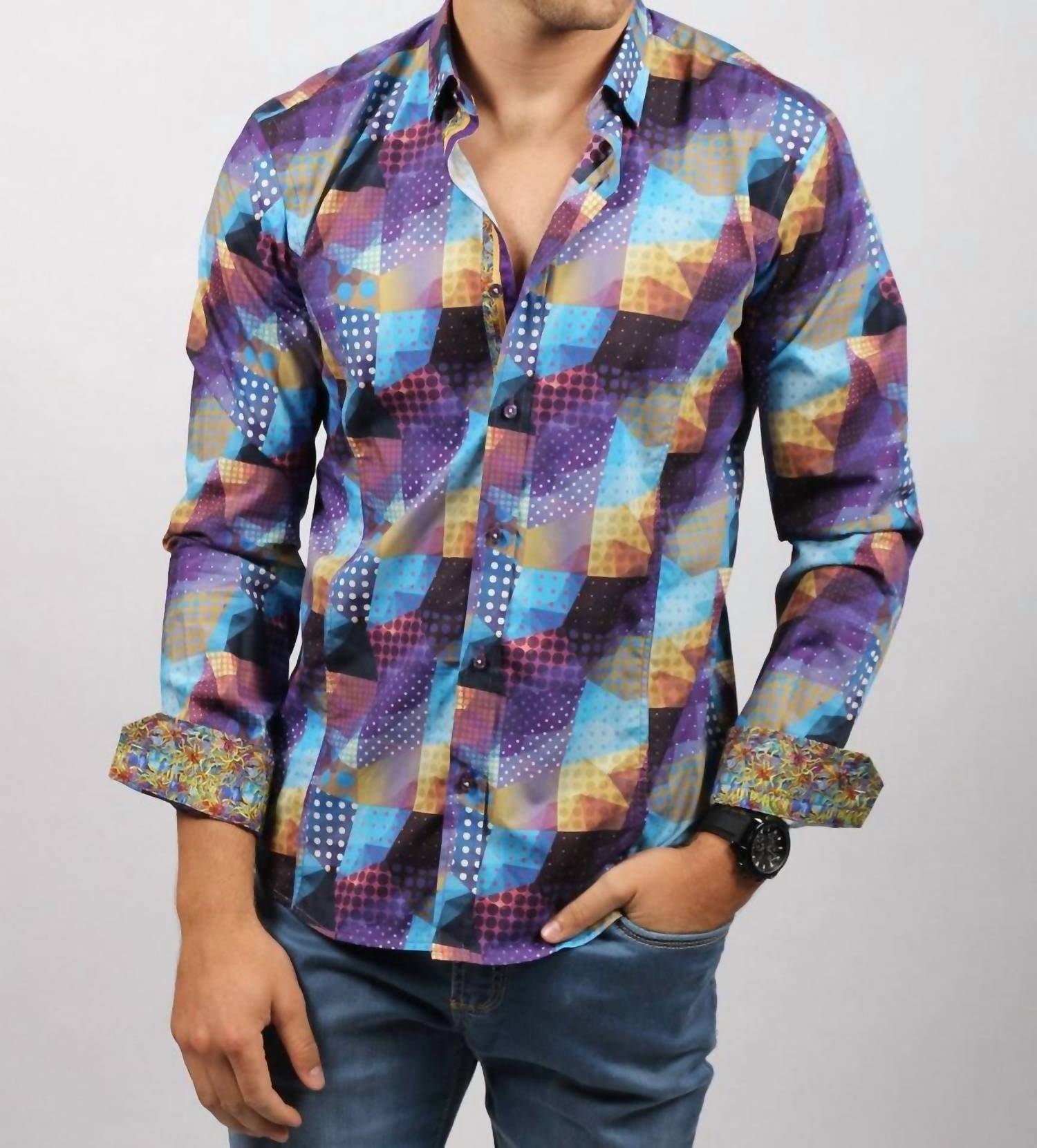 Eight X - Print Button Down Shirt With Trim