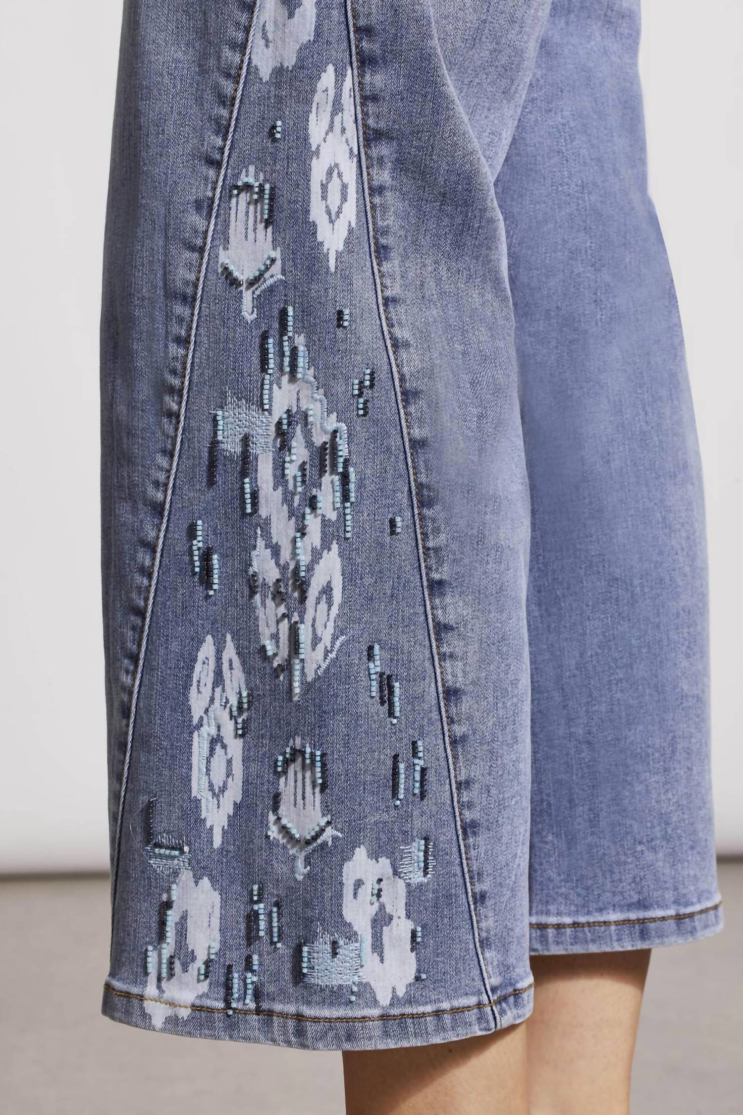 Tribal - Sophia Wide Crop Embroidered Jean