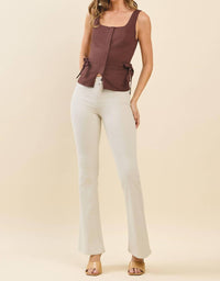 Tcec - Square Neckline Self Tie Accents Sleeveless Top