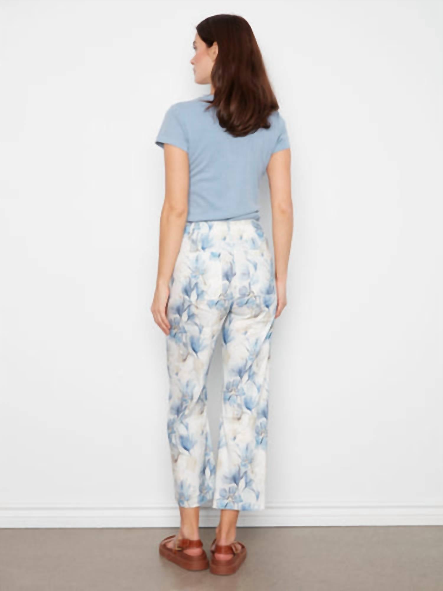 CHARLIE B Printed Cropped Linen Blend Pants in serene - women's pants - alternate view