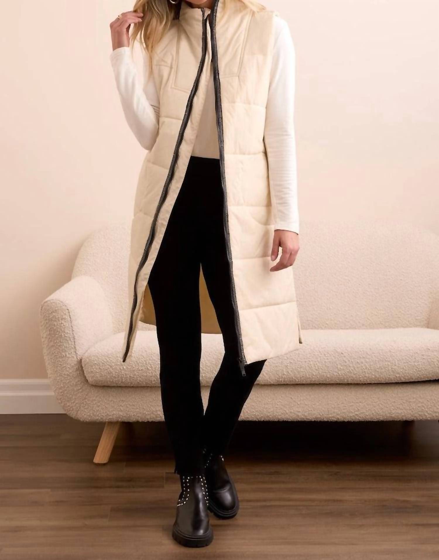 TRIBAL Denver Long Quilted Vest in beige - women's jacket