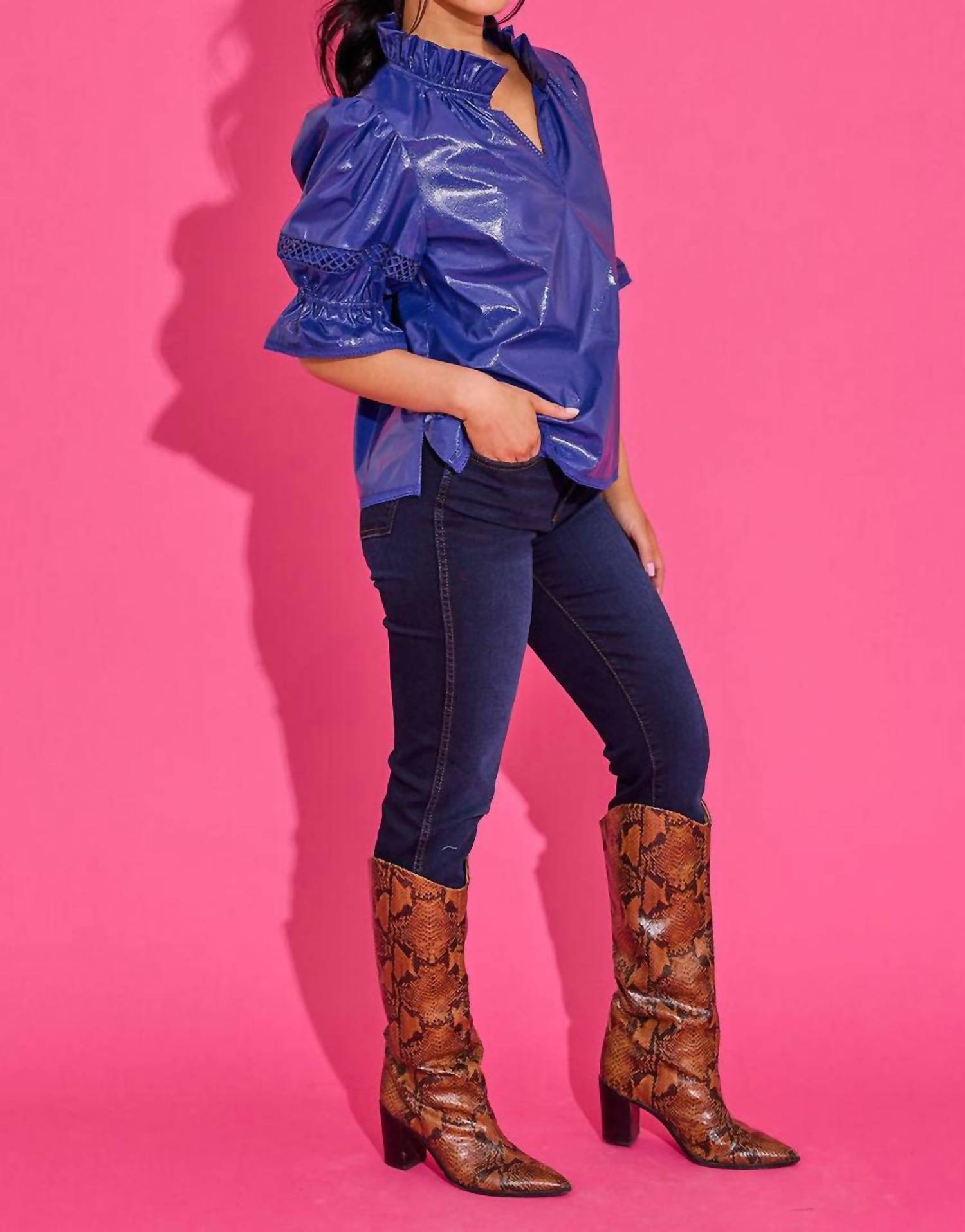 Alden Adair Lottie Puff Sleeves Top in azure - women's blouse - alternate view