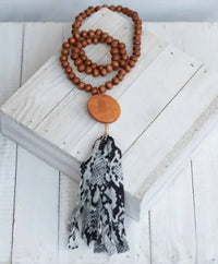 Lauren Lane - Women's Print Wooden Bead Tassel Necklace
