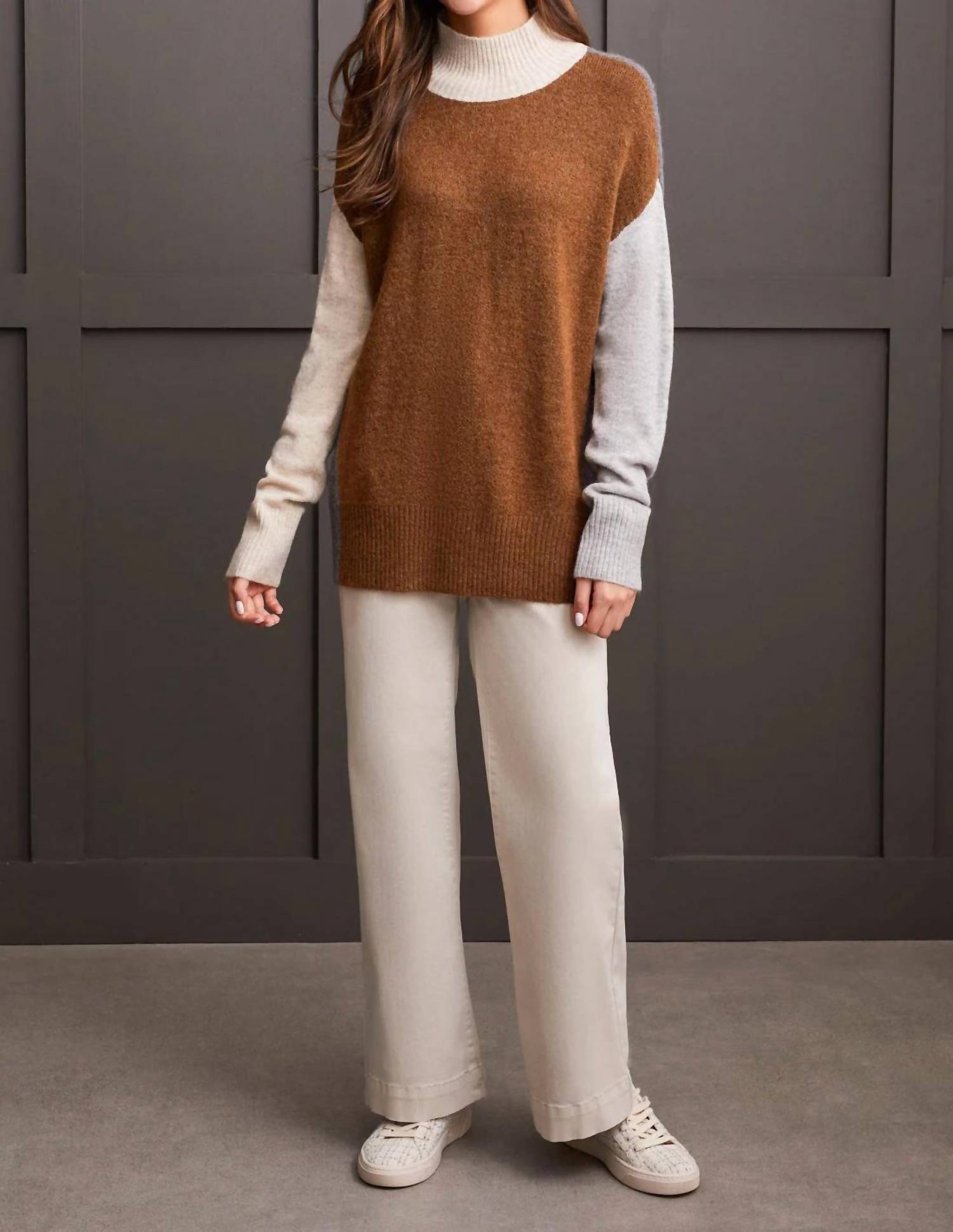 Tribal - Long Sleeve Mock Neck Colorblock Sweater