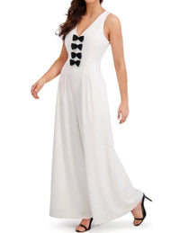 London Times - Bow-Accent Sleeveless Wide-Leg Jumpsuit